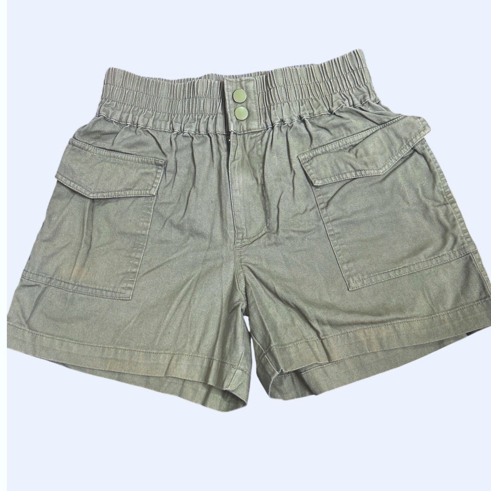 RACHEL PAIGE Cargo Shorts SMALL Elastic Waist Green Cotton women